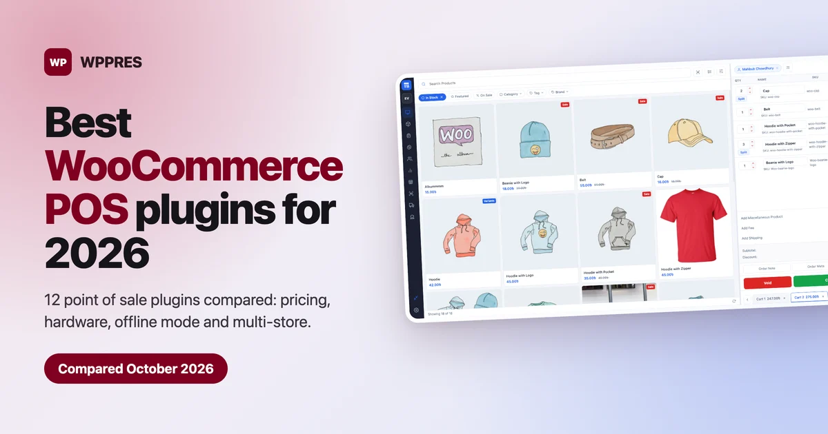 Best WooCommerce POS plugins for 2026 banner showing the choPOS register screen