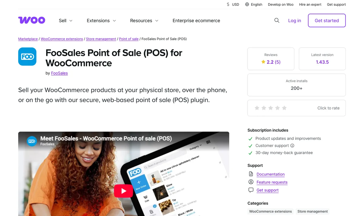 FooSales Point of Sale listing on the WooCommerce Marketplace