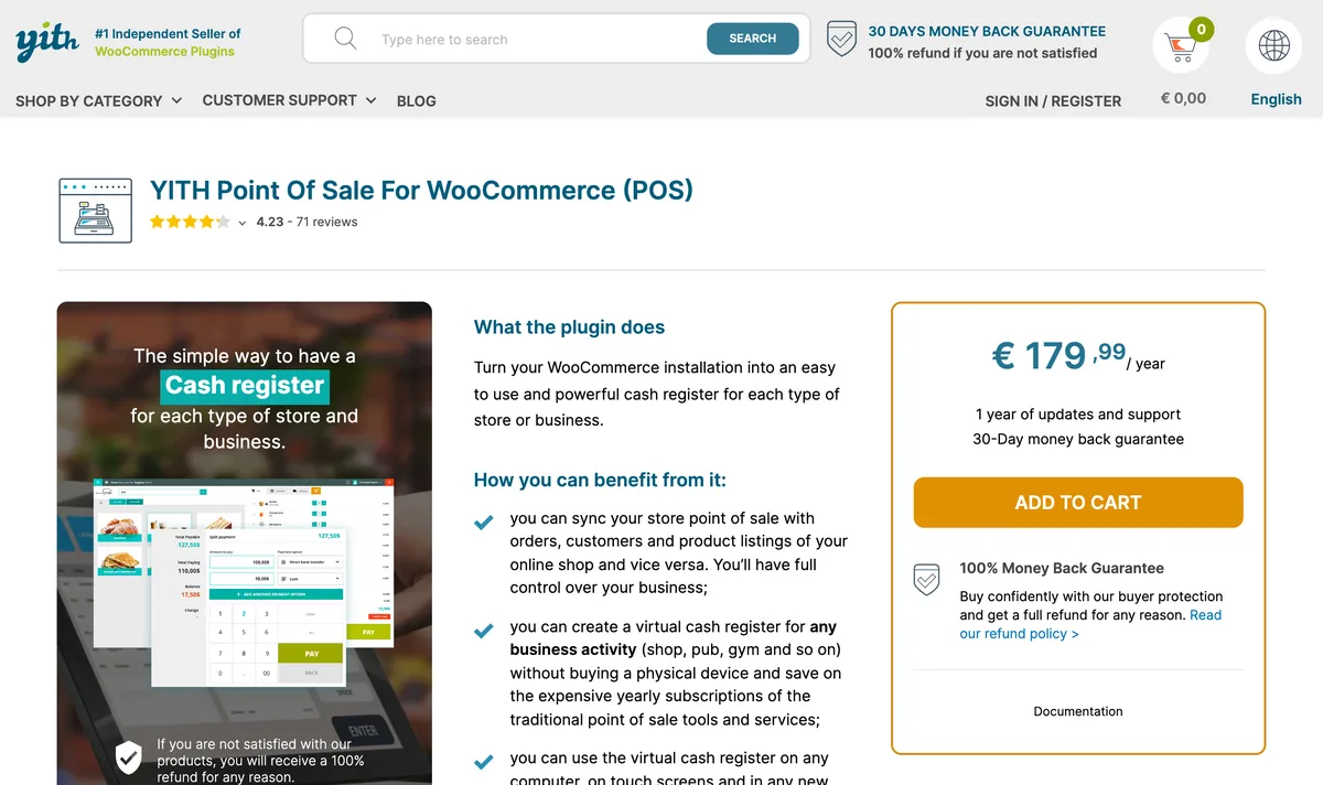 YITH Point of Sale for WooCommerce product page with yearly price